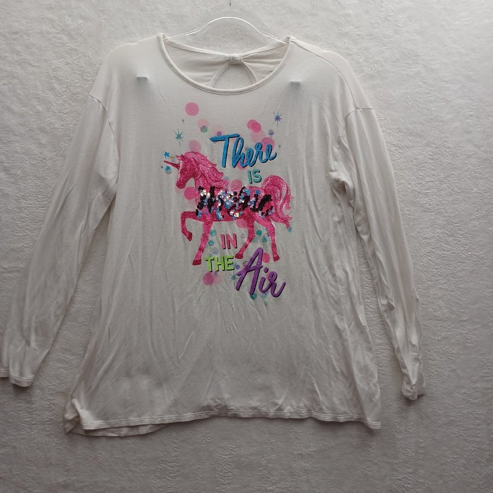 Justice Girls long sleeve shirt 18/20 Unicorn There is Magic Flip Sequins